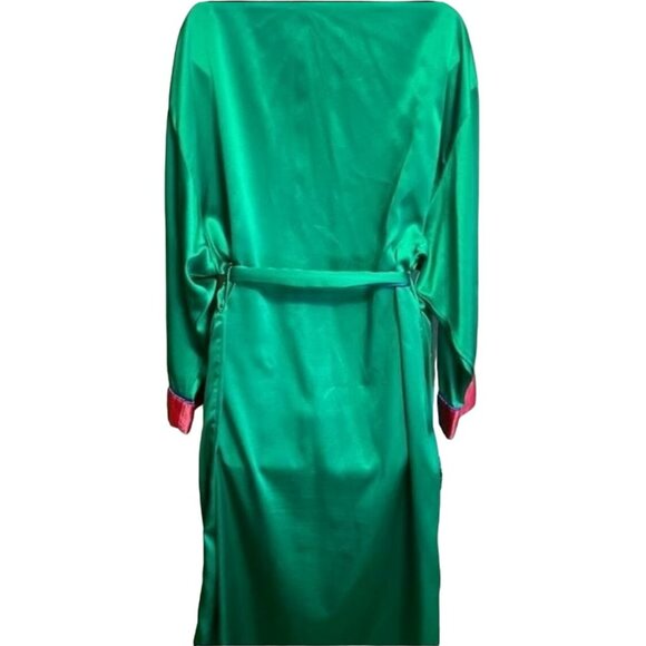 Vintage Victorias Secret Emerald Green & Pink Satin Robe Kimono Style M - Picture 3 of 10